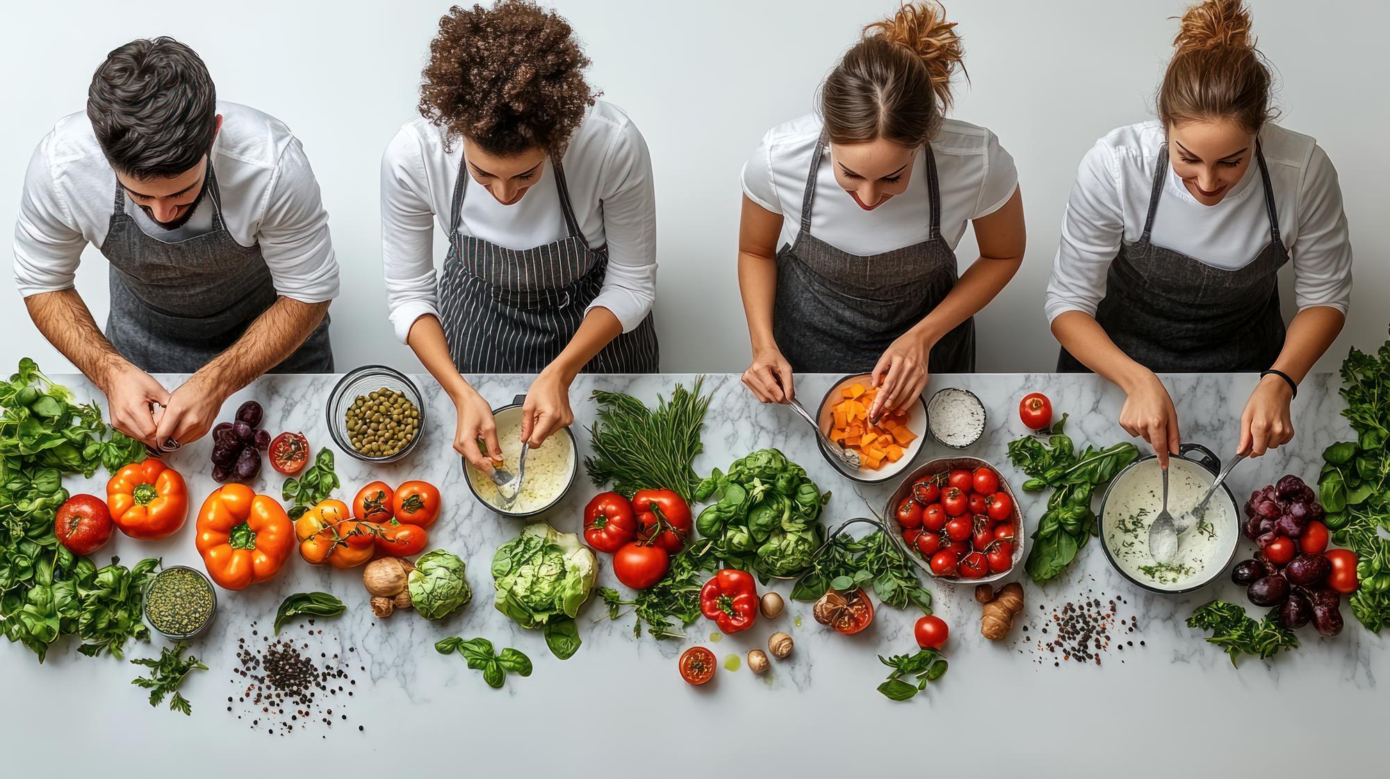 Participants tasting seasonal salad